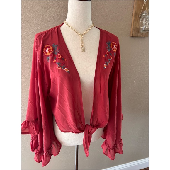 Embroidered front tie cardigan - Picture 5 of 5